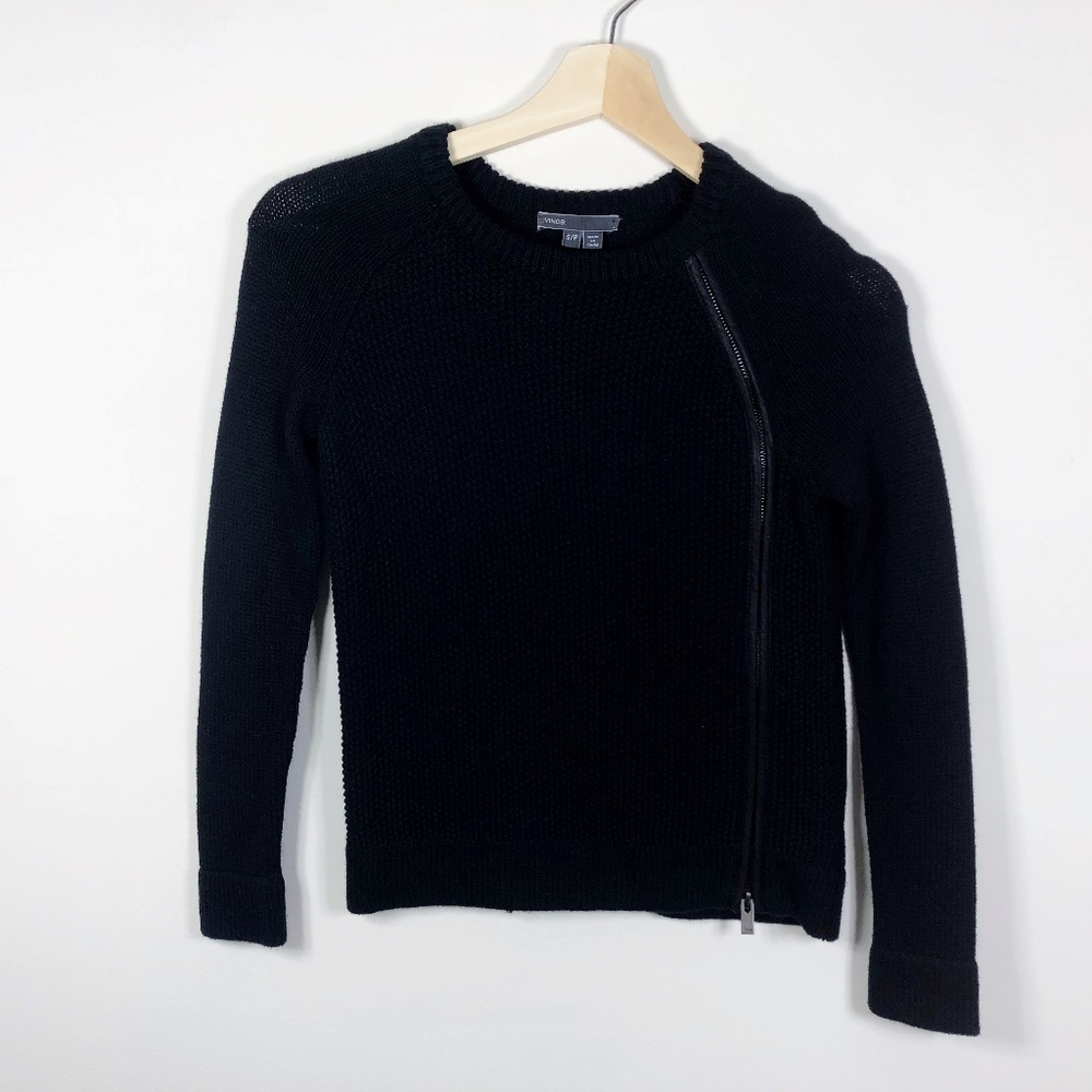 VINCE Black Asymmetrical Zipper Sweater Small